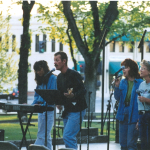scott & laura flitcroft,rhonda rens and kathy garfield in the plaza